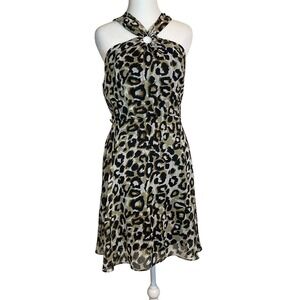 Bisou Bisou Halter Dress Leopard‎ Print Sleeveless Party Cocktail Dress 10 Mob